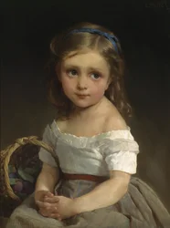 Mädchen mit Korb voller Pflaumen